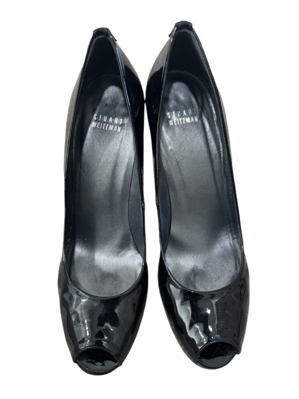 Stuart Weitzman Black Patent Peep-Toe Pumps - Picture 2 of 6